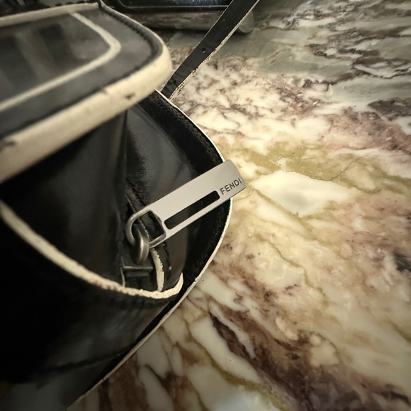 Vintage Fendi Black Patent Leather Boston Bowler Bag White Trim - Picture 12 of 12